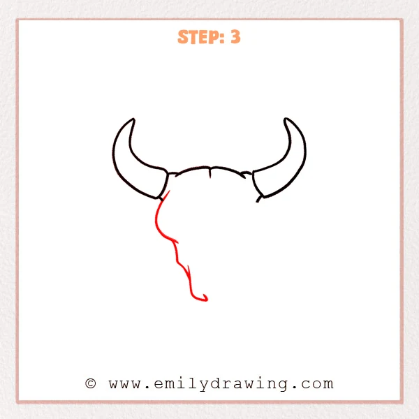 how to draw a bull skull - Bull skull drawing with both horns and a newly added long left-side skull outline that narrows into a pointed jaw.